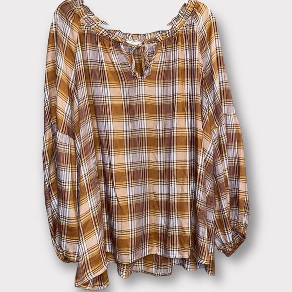 Neutral Tartan Plaid Blouse by C’est 1946 - Picture 5 of 5